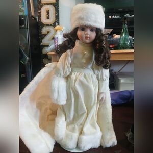 Elegant Cream and White Doll with Fur Accessories